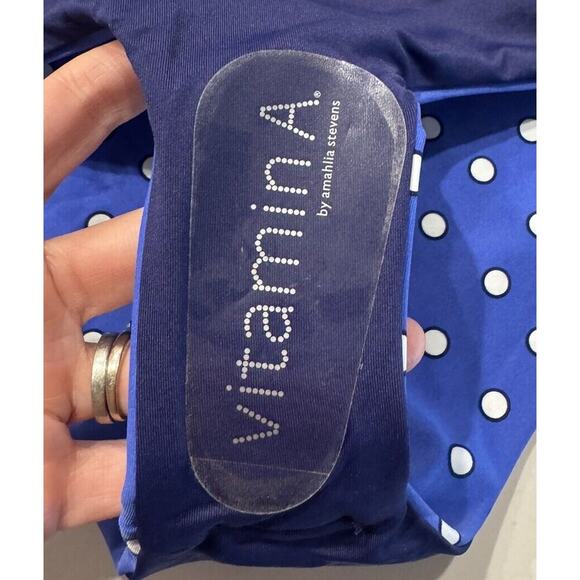 Vitamin A Rio Reversible Bikini Top Bottom Blue Polka Dot 2 Piece Set Retro NEW - Picture 9 of 10